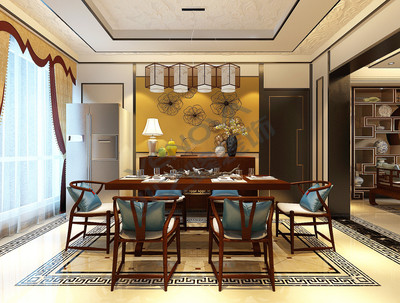新中式風(fēng)格別墅220平米房子裝修效果圖-孔雀城