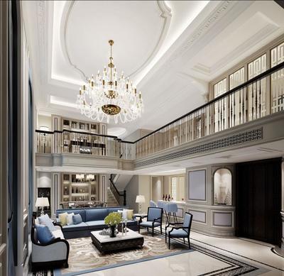 挑空別墅裝修法式浪漫風格設計方案展示，上海騰龍別墅設計師勞納作_裝修