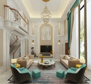 雍景灣860㎡別墅簡歐風格裝修效果圖