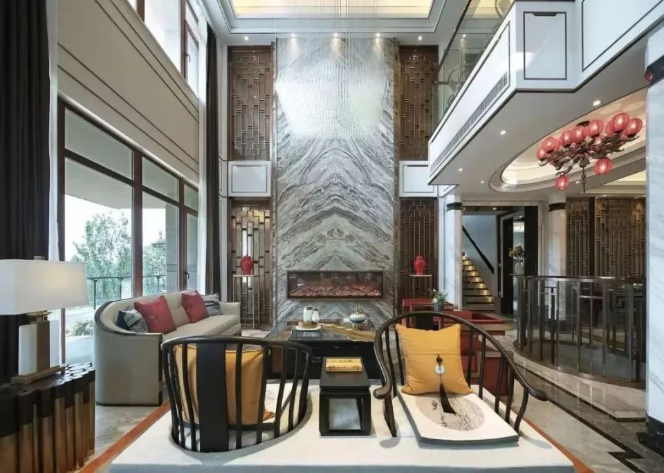 帶挑空客廳的新中式別墅裝修實在是無可挑剔