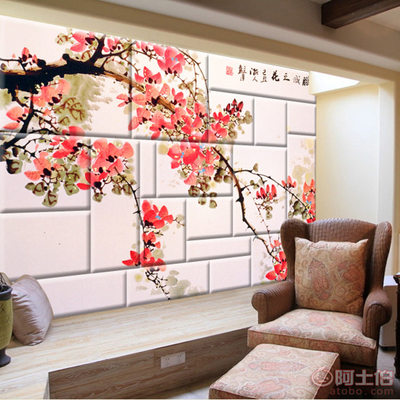 【深圳海星墻紙別墅裝修工程必選!中式客廳電視背景墻軟包訂做工程牡丹壁畫1*1,尺寸可以任意定制】 - 產(chǎn)品庫
