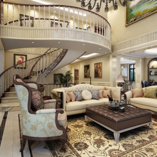 簡歐別墅客廳沙發(fā)裝修效果圖