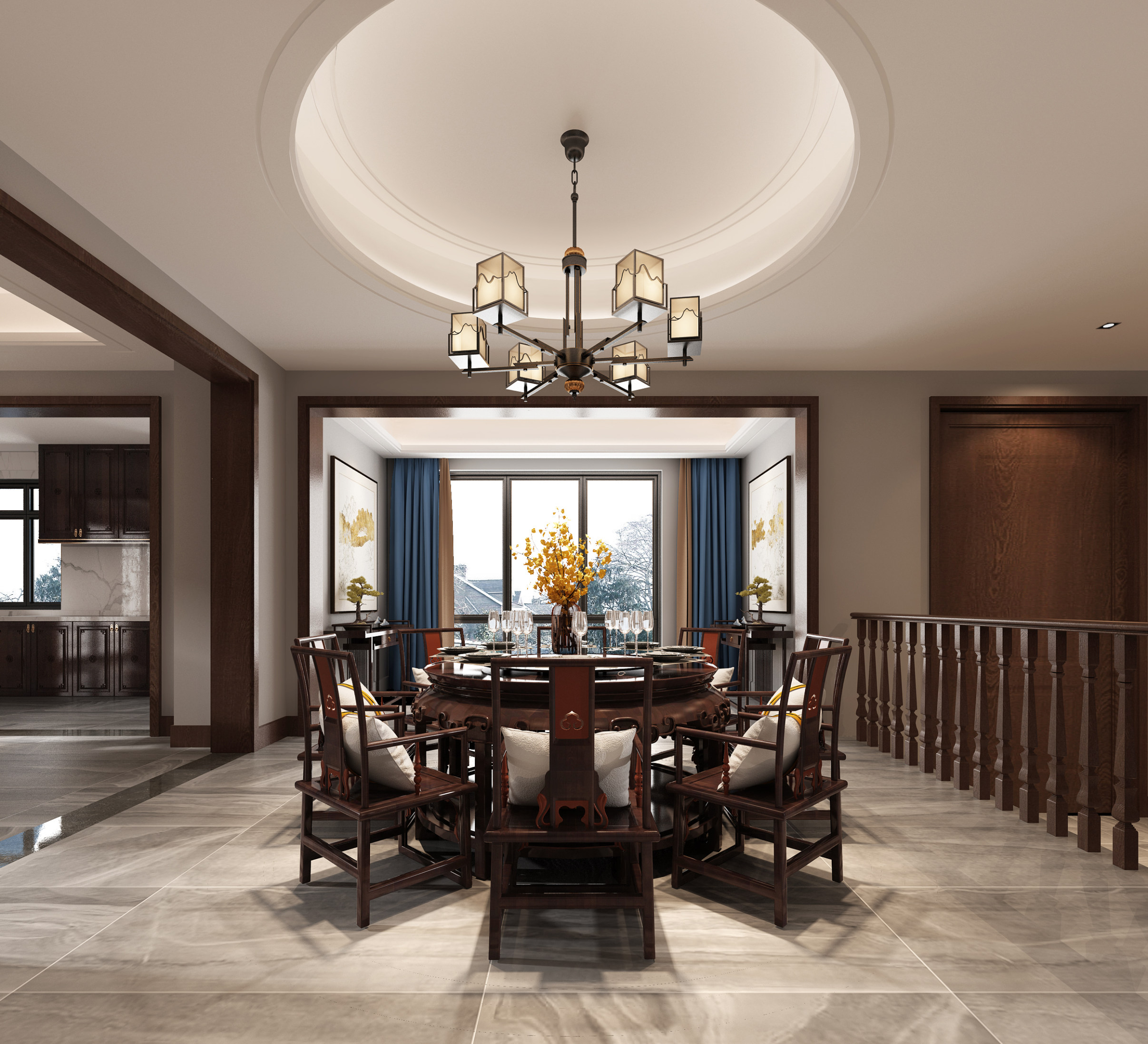 湘江壹號350平米新中式風格別墅裝修效果圖